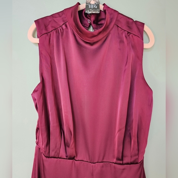 Lulus Classic Elegance Wine Red Satin Sleeveless Mock Neck Jumpsuit, Size Small - Picture 8 of 11